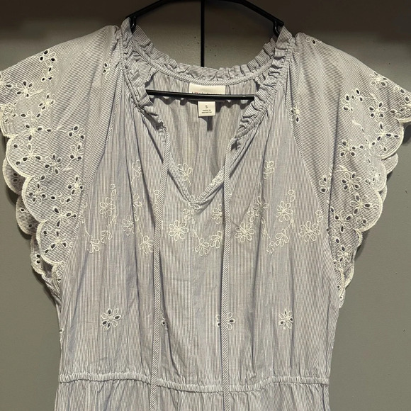 ❤️Liz Claiborne - Light Blue Striped Floral Embroidered Skirt (Size Medium) - Picture 5 of 11